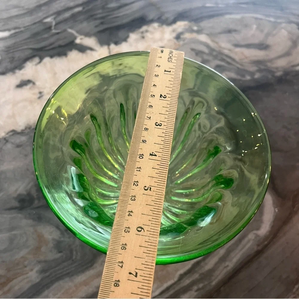 Hand Blown Green Fluted Compote Bowl Italy